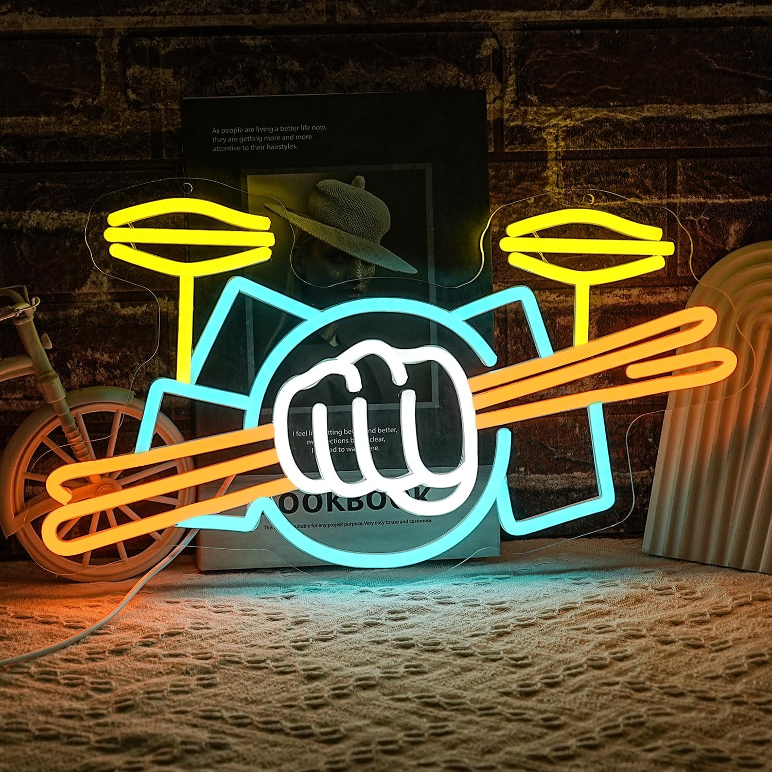 Lighting Decoration Ideas - Неоновая вывеска «Барабанная установка» с USB-питанием,